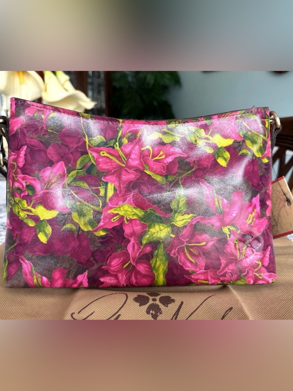 NWT Patricia Nash Betta 100% Leather Crossbody Bag Floral Pink